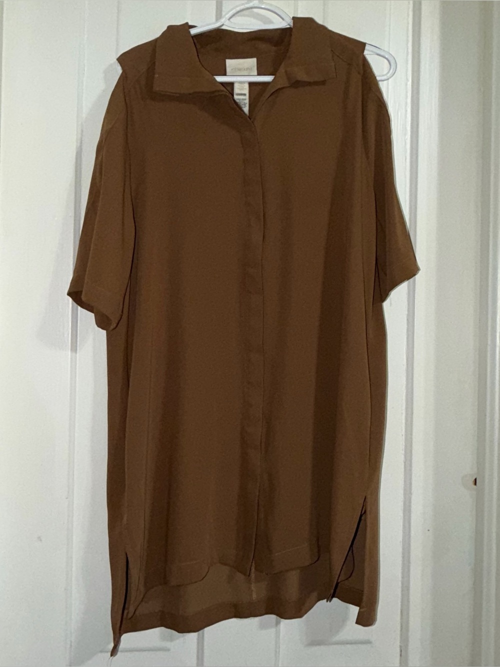 Women’s size 1x dress Short Sleeve Brown Shirt - Relaxed Collar cold shoulder